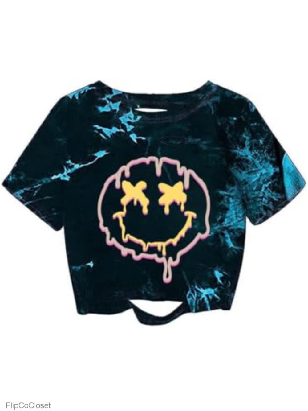 Remidoo Distressed Short Sleeve Crop Top Crewneck T Shirt